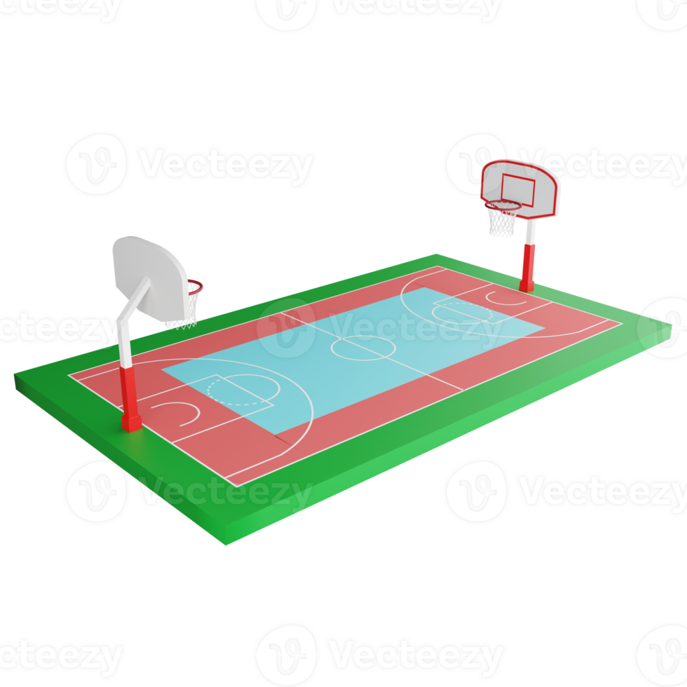 Basketball court clipart flat design icon isolated on transparent background, 3D render sport and exercise concept png