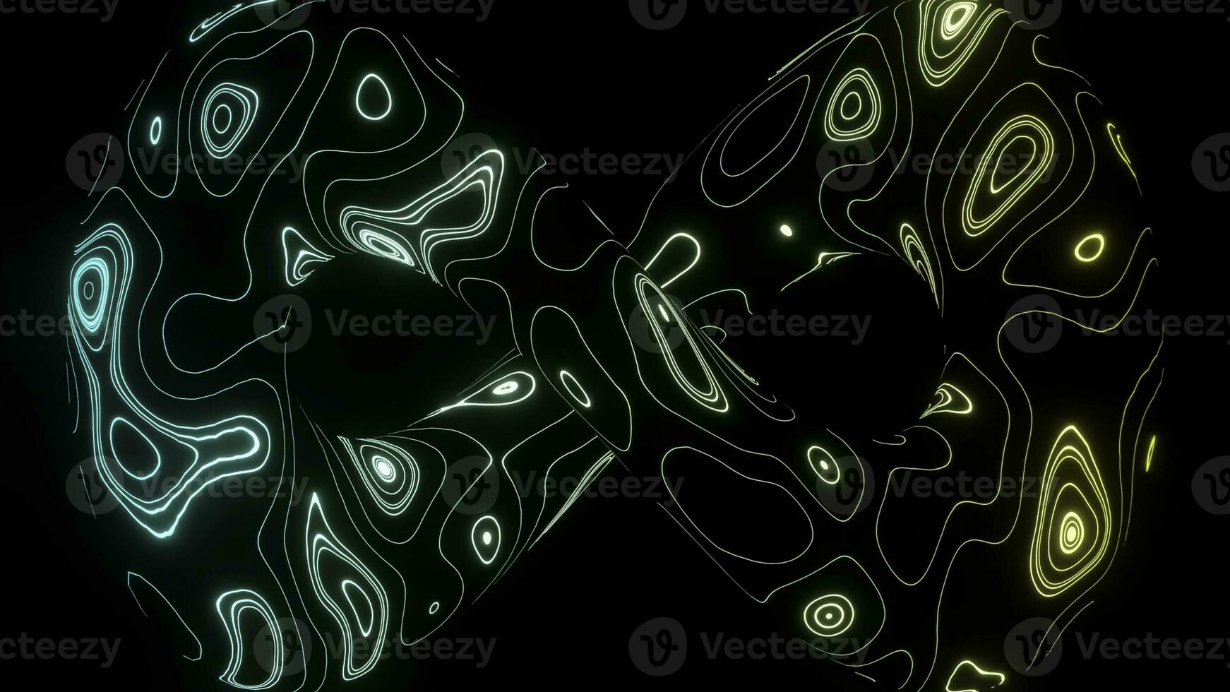 Abstract Infinity symbol with neon oval shaped stains. Action. Endlessly moving surface of 3D symbol of infinity. photo