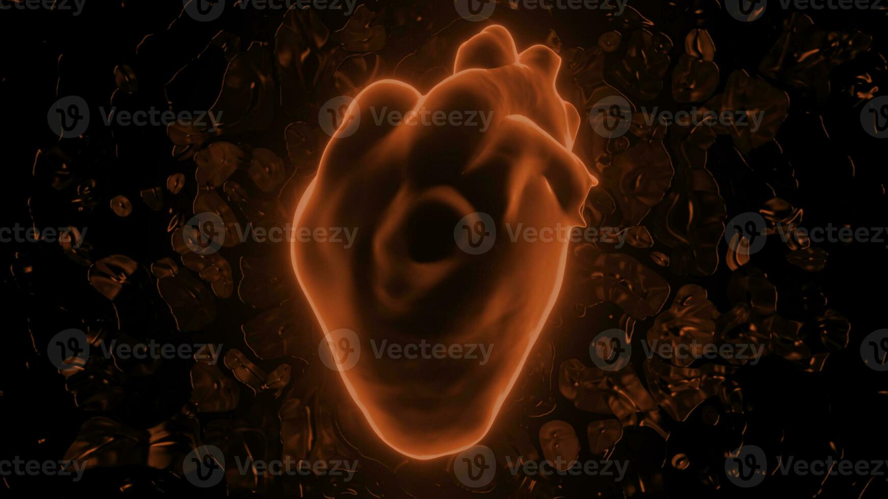 digital modelo de el humano realista golpeando corazón, diagnóstico de el humano circulatorio sistema. diseño. neón silueta de un corazón. foto