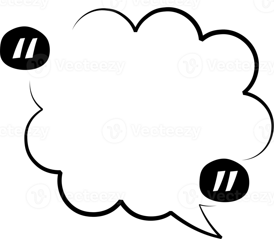 Black and white speech bubble balloon with quotation marks, icon sticker memo keyword planner text box banner, flat png transparent element design