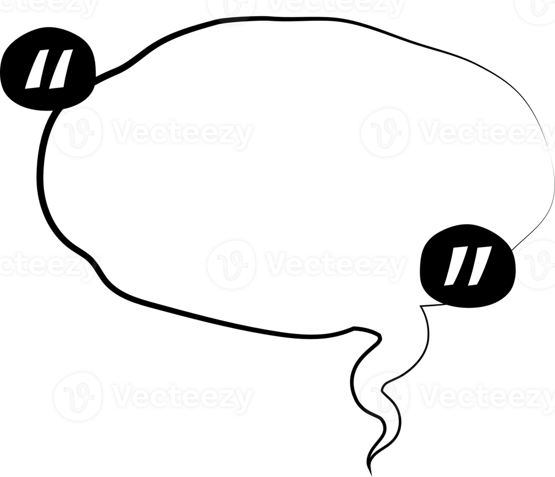 Black and white speech bubble balloon with quotation marks, icon sticker memo keyword planner text box banner, flat png transparent element design