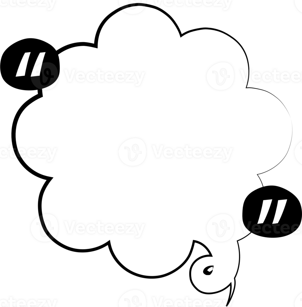 Black and white speech bubble balloon with quotation marks, icon sticker memo keyword planner text box banner, flat png transparent element design