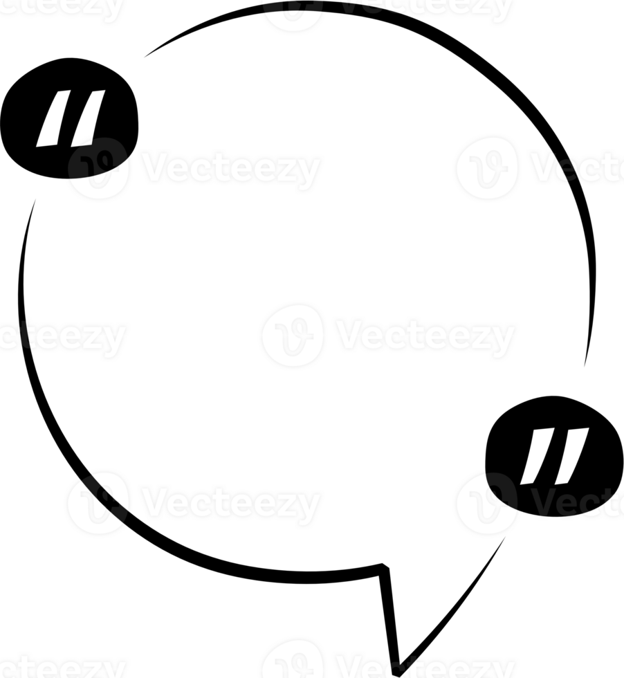 Black and white speech bubble balloon with quotation marks, icon sticker memo keyword planner text box banner, flat png transparent element design