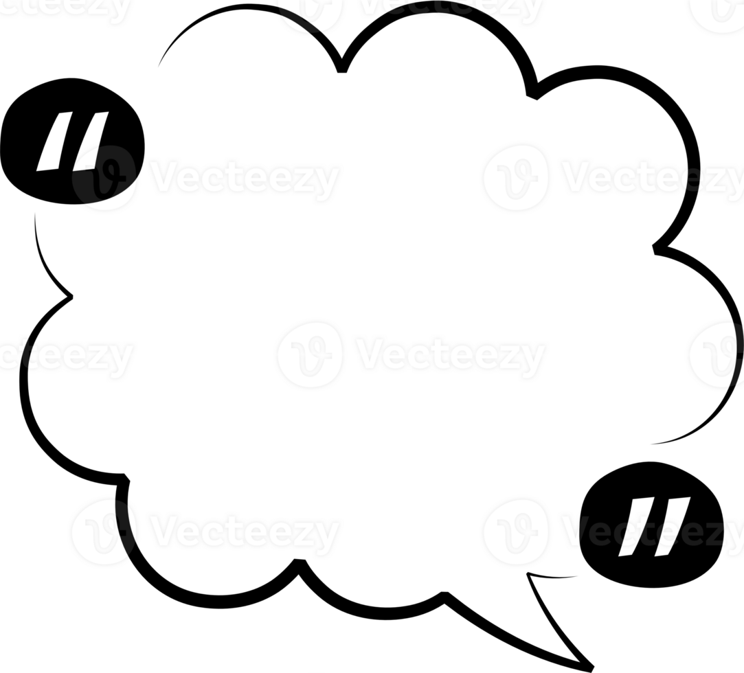 Black and white speech bubble balloon with quotation marks, icon sticker memo keyword planner text box banner, flat png transparent element design