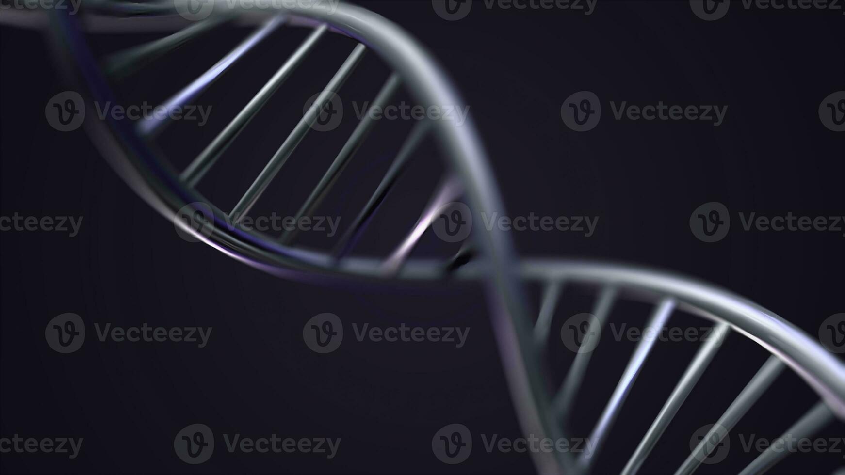 Rotating DNA, Genetic engineering scientific concept, blue tint.. 3D rendered loopable animation of rotating DNA glowing molecule on blue background. Genetics concept. Animation rotation of model DNA photo