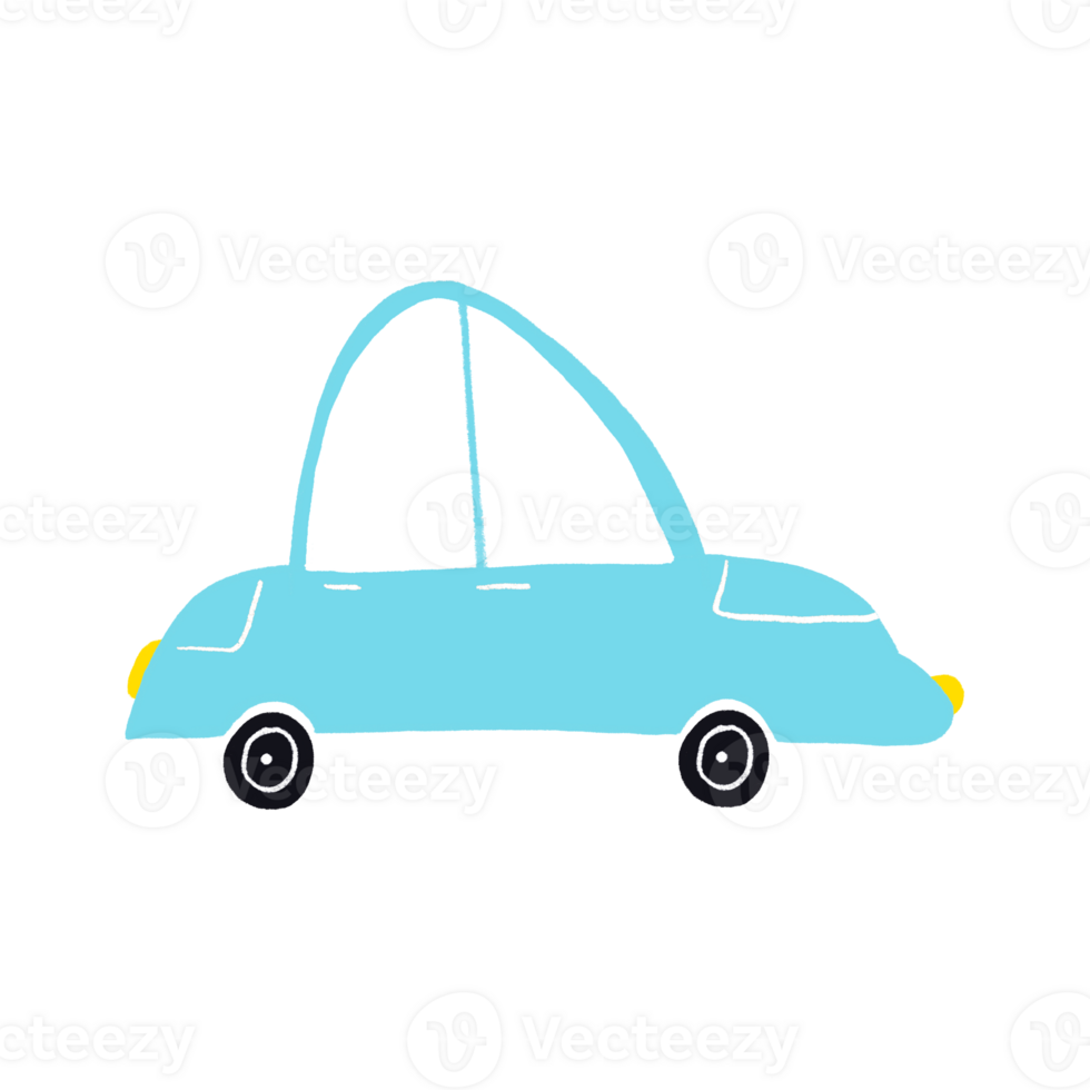 Cartoon bright blue passenger car. Side view. Transport in Scandinavian style, colourful transport. Images transport or vehicle for children. png