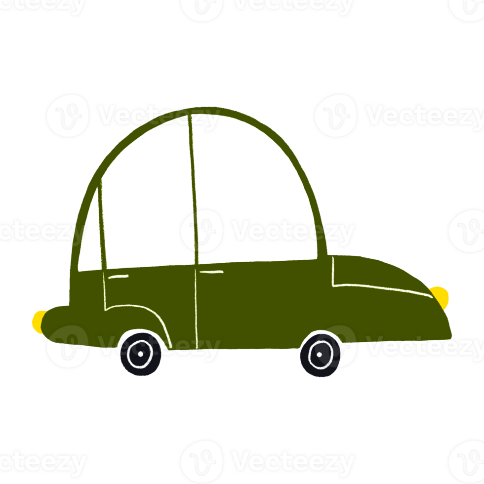 Cartoon green passenger car. Side view. Transport in Scandinavian style, colourful transport. Images transport or vehicle for children. png