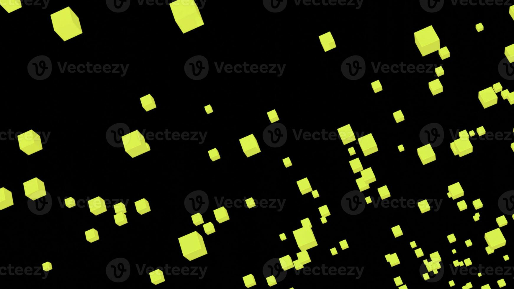 3d cubes are moving in virtual stream. Design. Flying stream of colored cubes on black background. Virtual flow of colored 3d squares photo