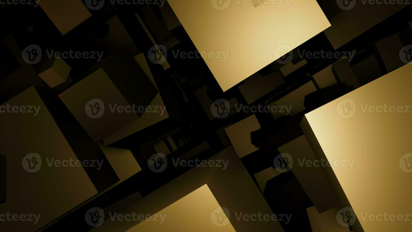 Purple and gold squares. Design. Black background with bright animation and large squares that are arranged in a chaotic order. photo