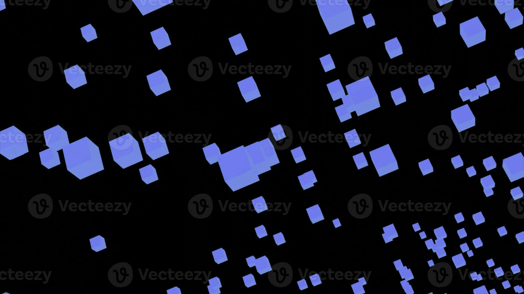 Squares pulsate in stream. Design. Colored 3d squares fly on black background. Stream of virtual 3d squares in stream photo