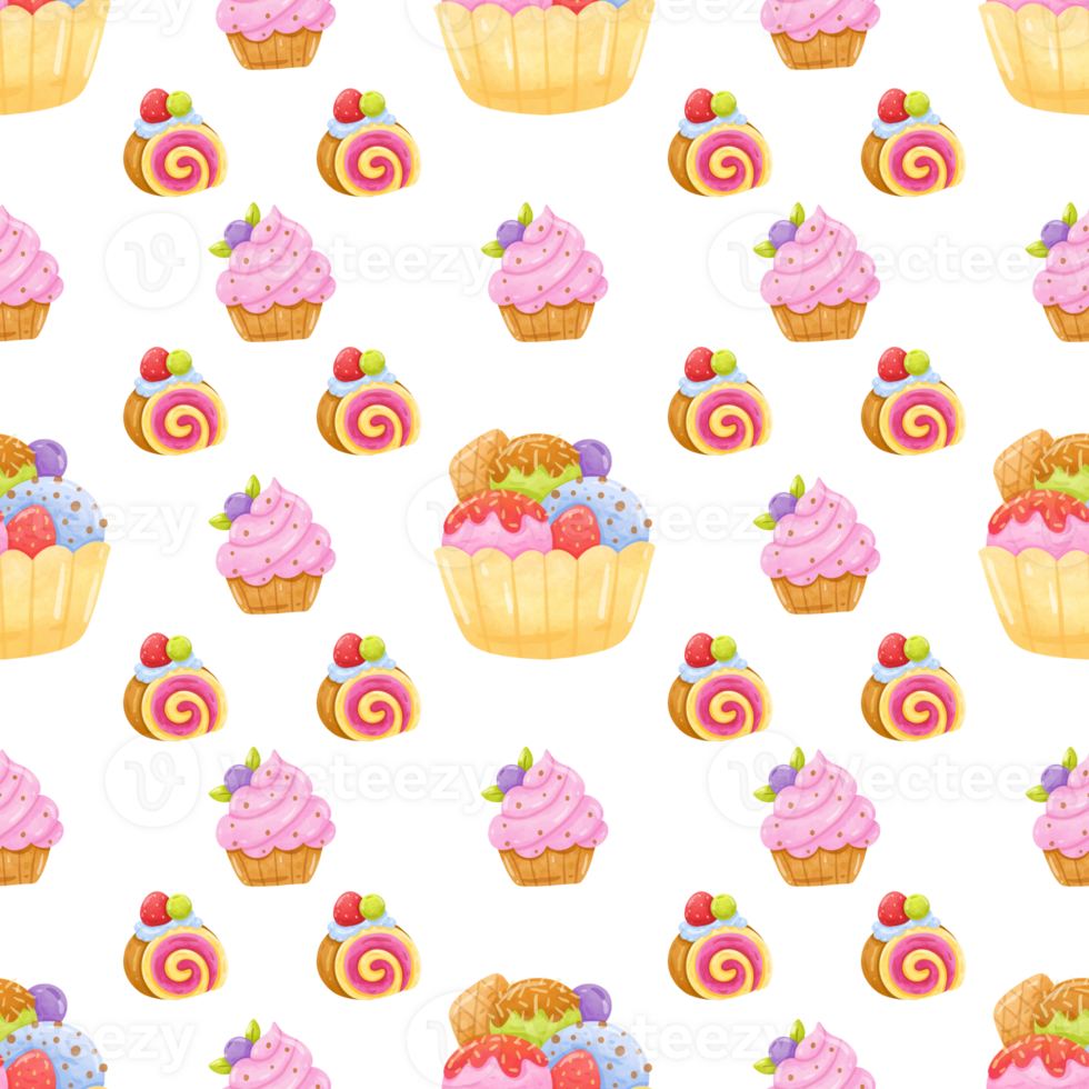 Seamless pattern cake watercolor png