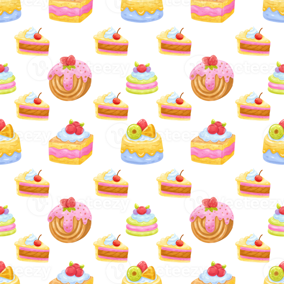 Seamless pattern cake watercolor png