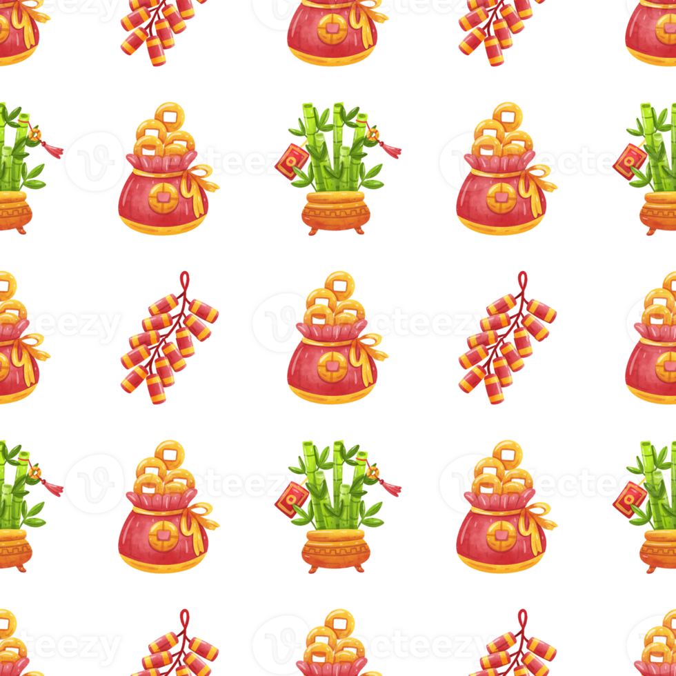 watercolor chinese new year's day seamless pattern png