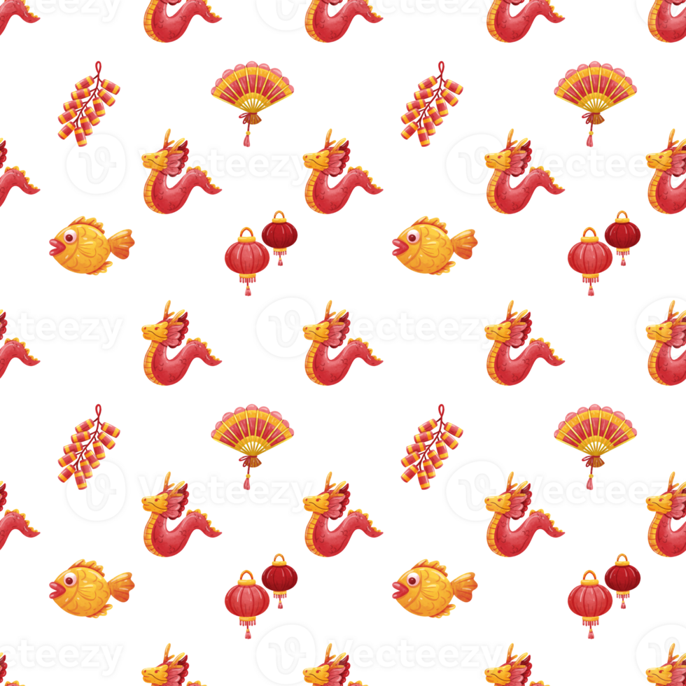 watercolor chinese new year's day seamless pattern png
