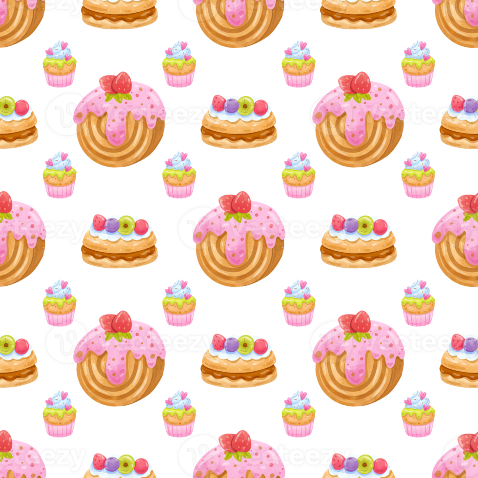 Seamless pattern cake watercolor png