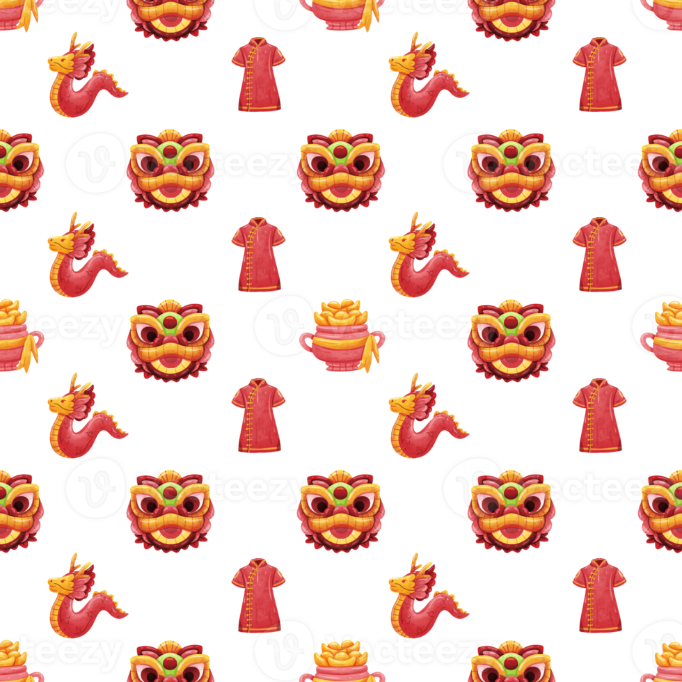 watercolor chinese new year's day seamless pattern png