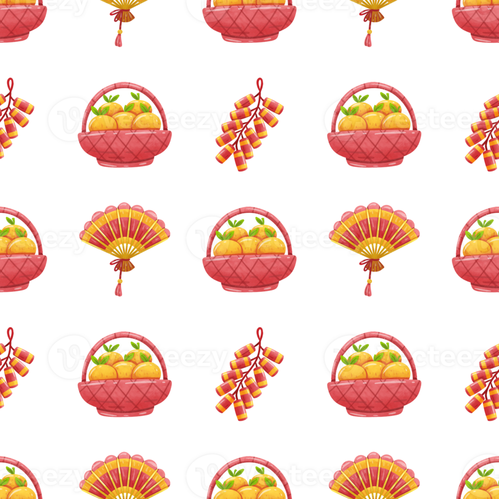 watercolor chinese new year's day seamless pattern png