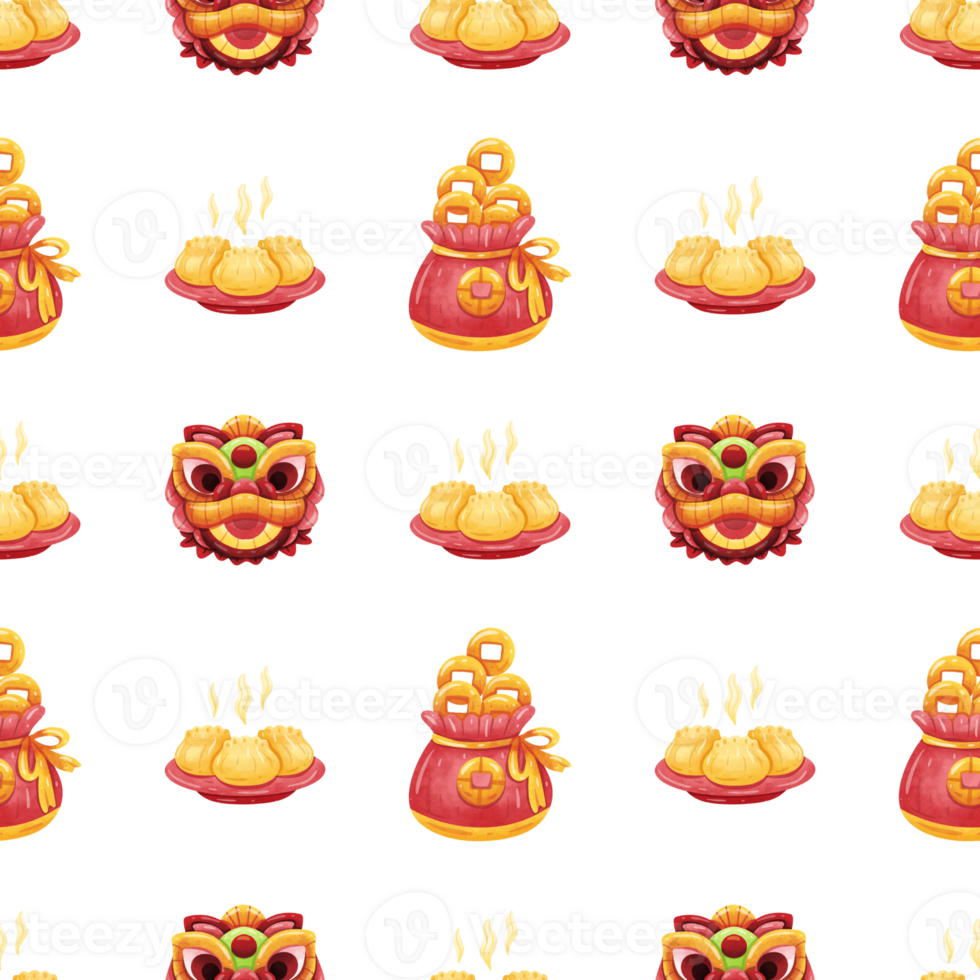 watercolor chinese new year's day seamless pattern png