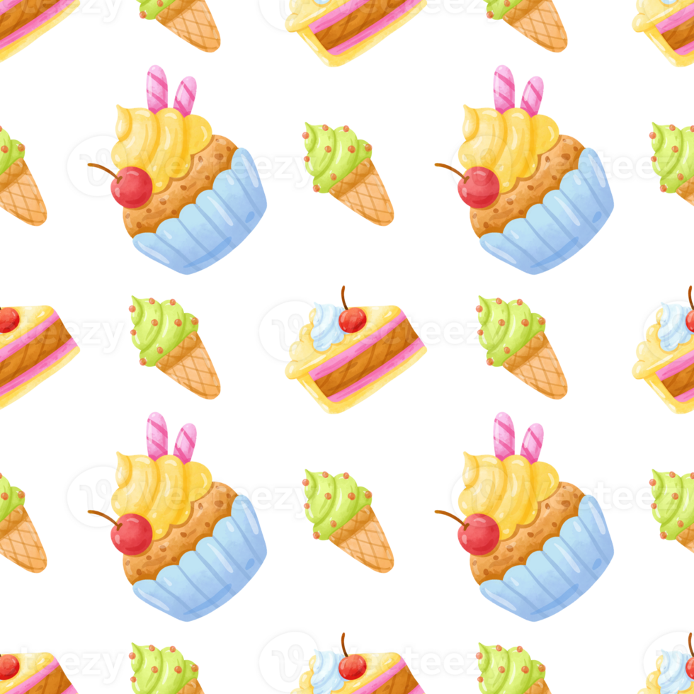 Seamless pattern cake watercolor png