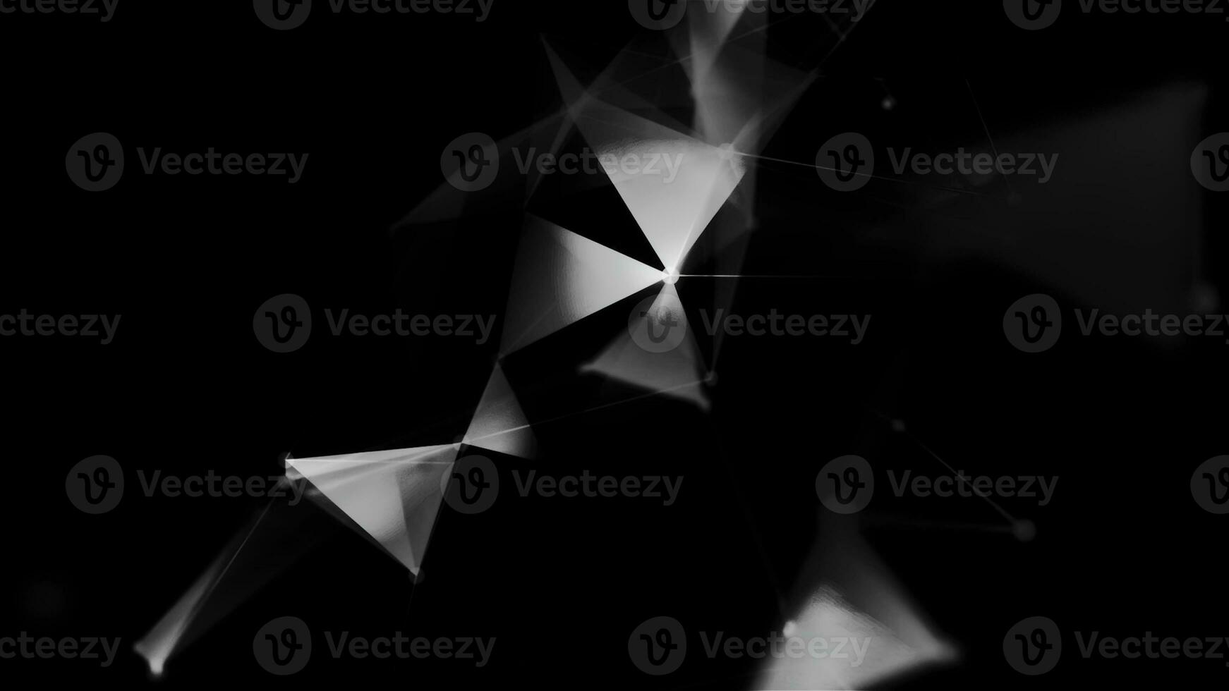 Monochrome plexus triangles creating transforming figure. Motion. Black and white transparent flying shapes. photo
