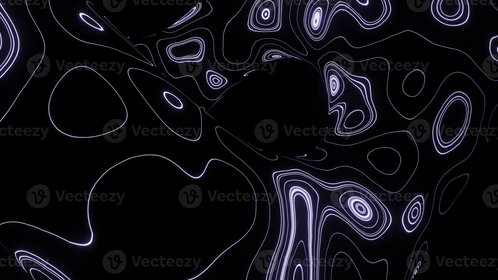 Black background.Design.The bright lines are thick with sparkling, spring-like purple flowers burning inside the lines that move in different directions. photo