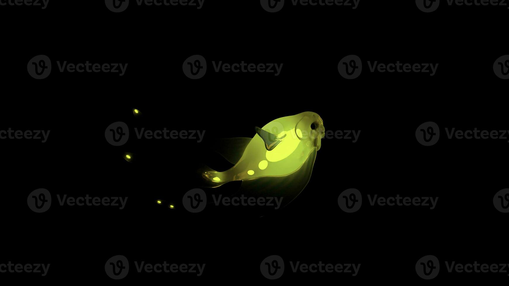 Black background with illuminated yellow and orange neon colors . Design. Bright animation with transparent neon fish that move in different directions very smoothly photo