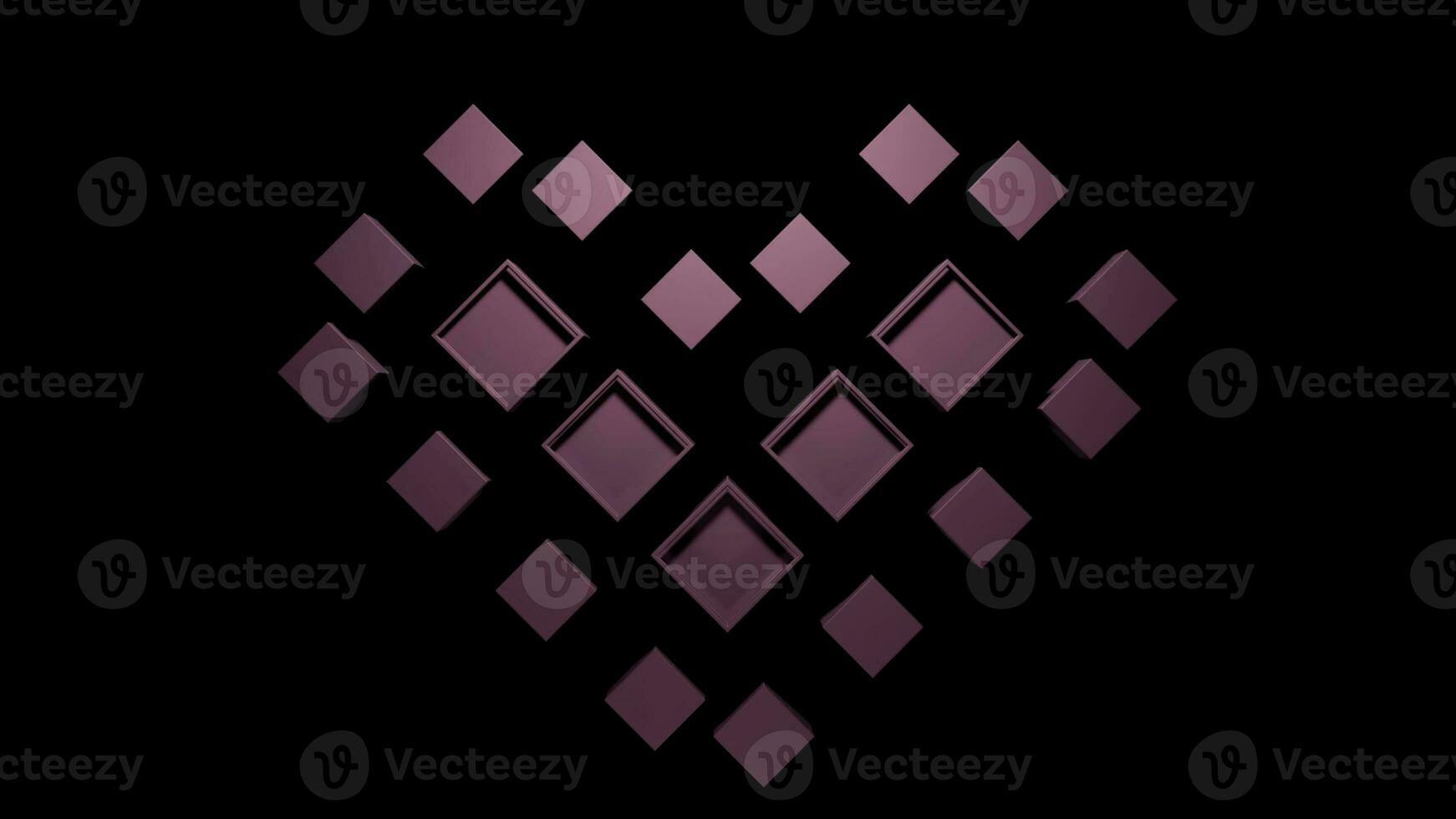 Black background.Design.Tiny pink squares compose the heart and move in the animation in one direction. photo