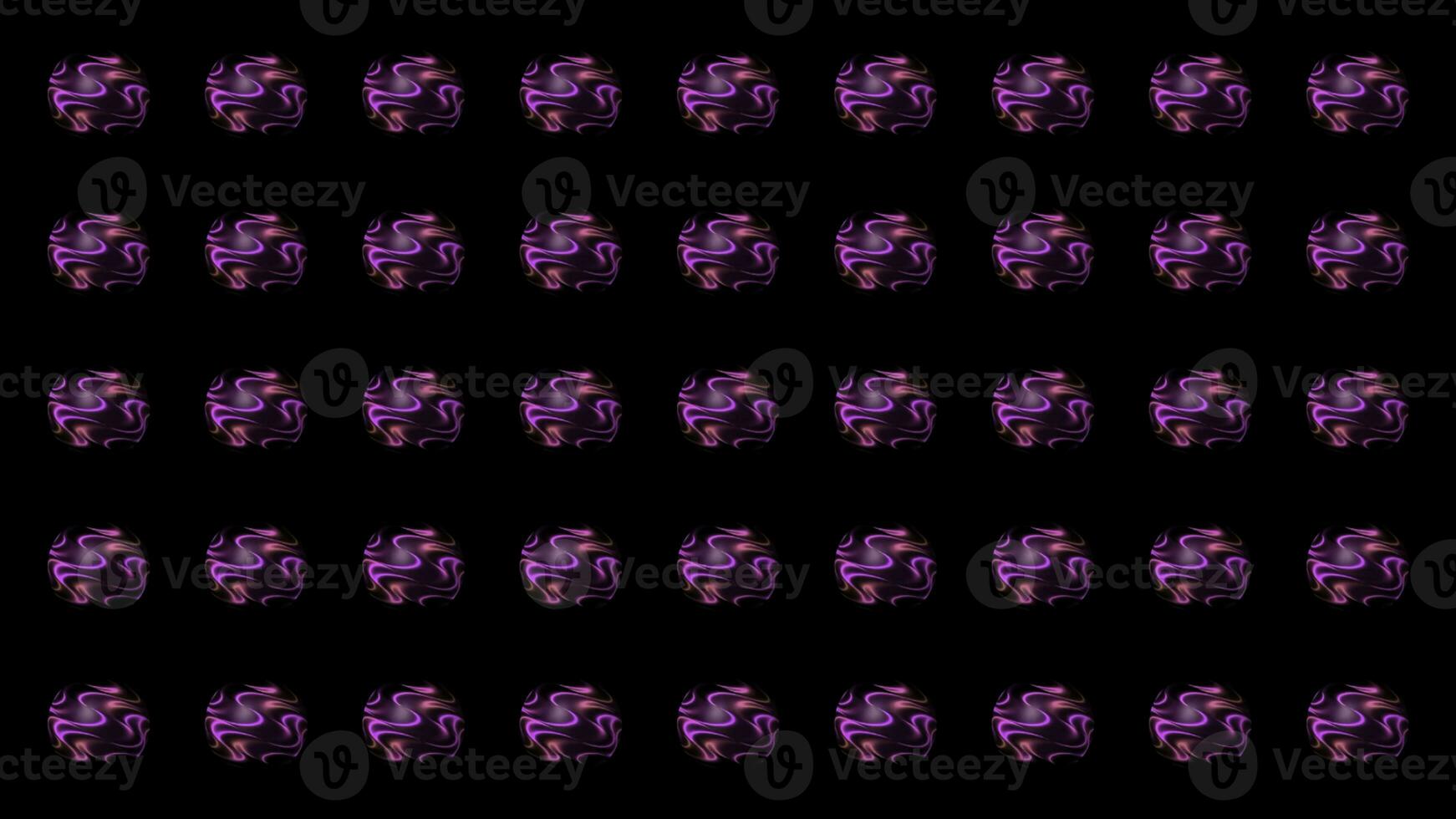 Many abstract 3D spheres in symmetric rows with the pattern of purple waves, seamless loop. Motion. Energy vibrating glowing balls. photo