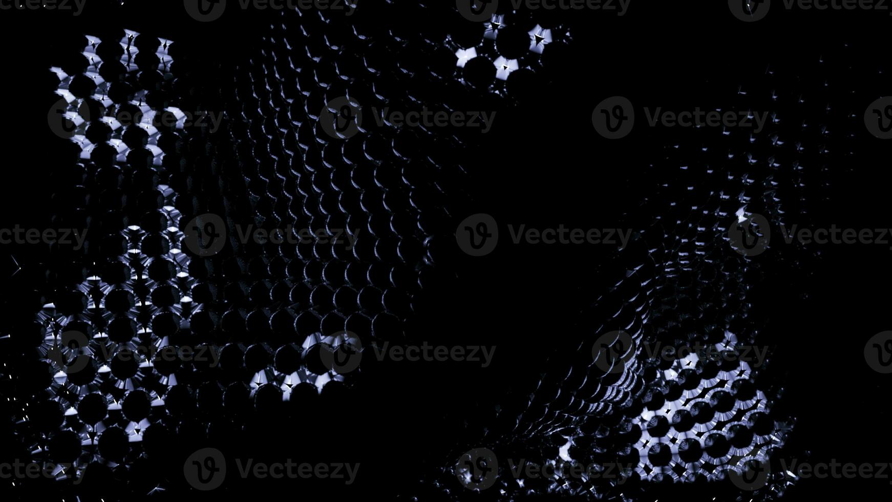 Abstract fabric of particles waving on a black background. Design. Game of light and shadow and a shape of a flower. photo