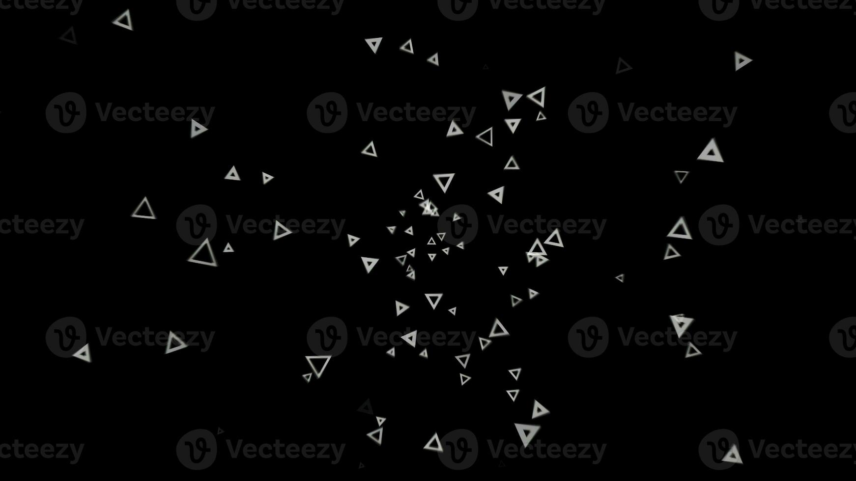 Computer generated abstract space. Animation. Abstract background of numerous white triangles floating chaotically on a black. photo