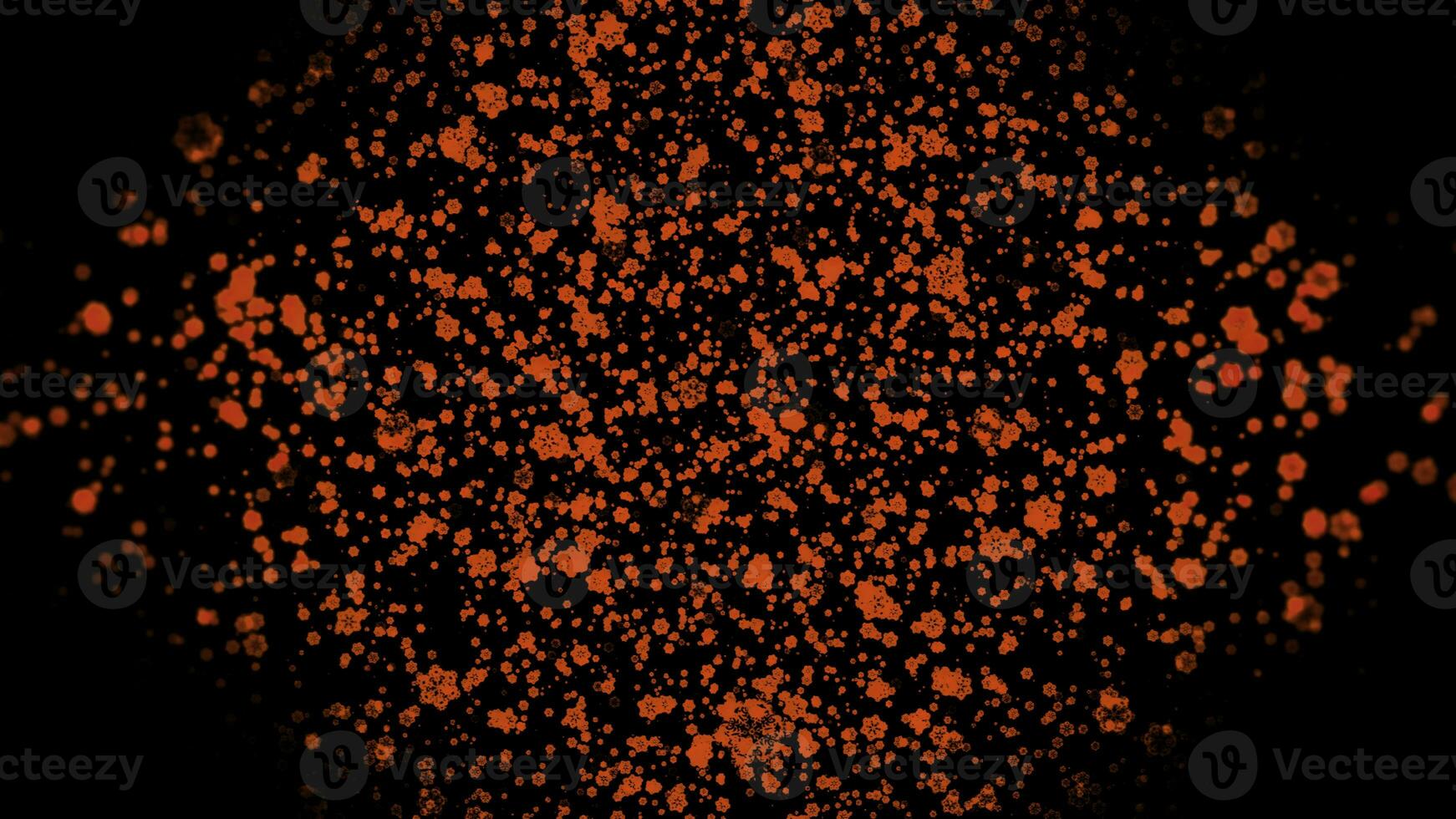 Abstract shining red particles flying on a black background. Motion. Tiny particles looking like snowflakes. photo