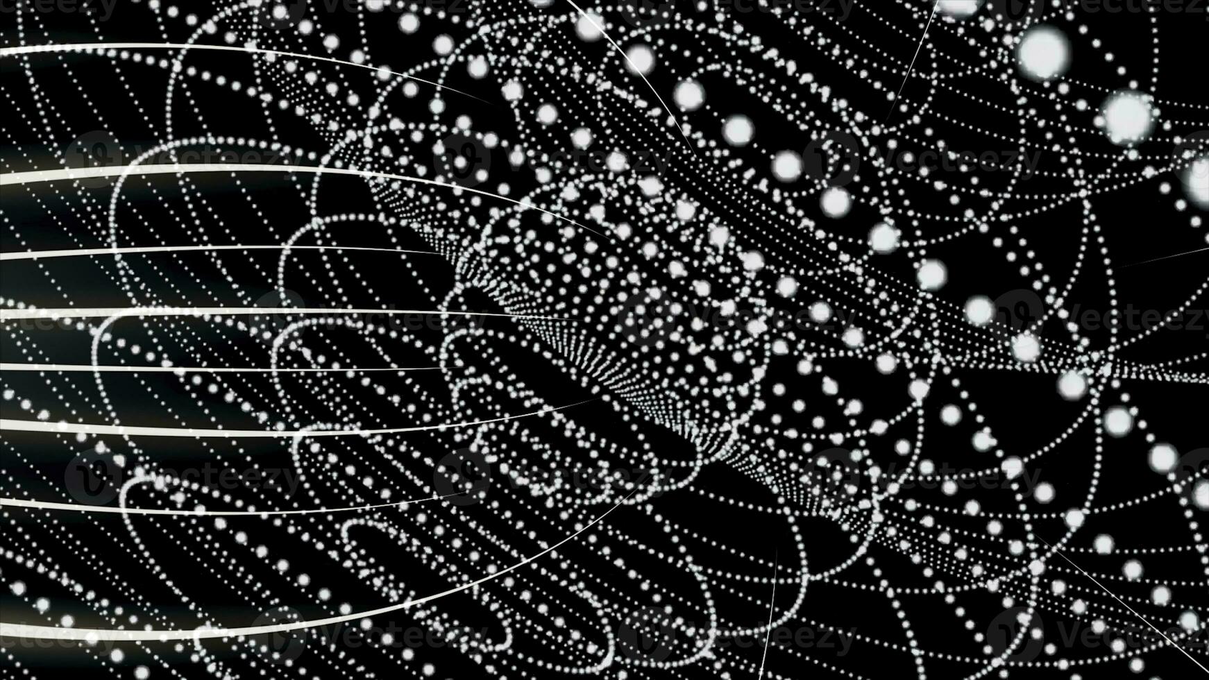 monocromo 3d abstracción de muchos diferente formas y cifras cambiando y Moviente rápido. animación. brillante blanco líneas y cifras en negro antecedentes. foto