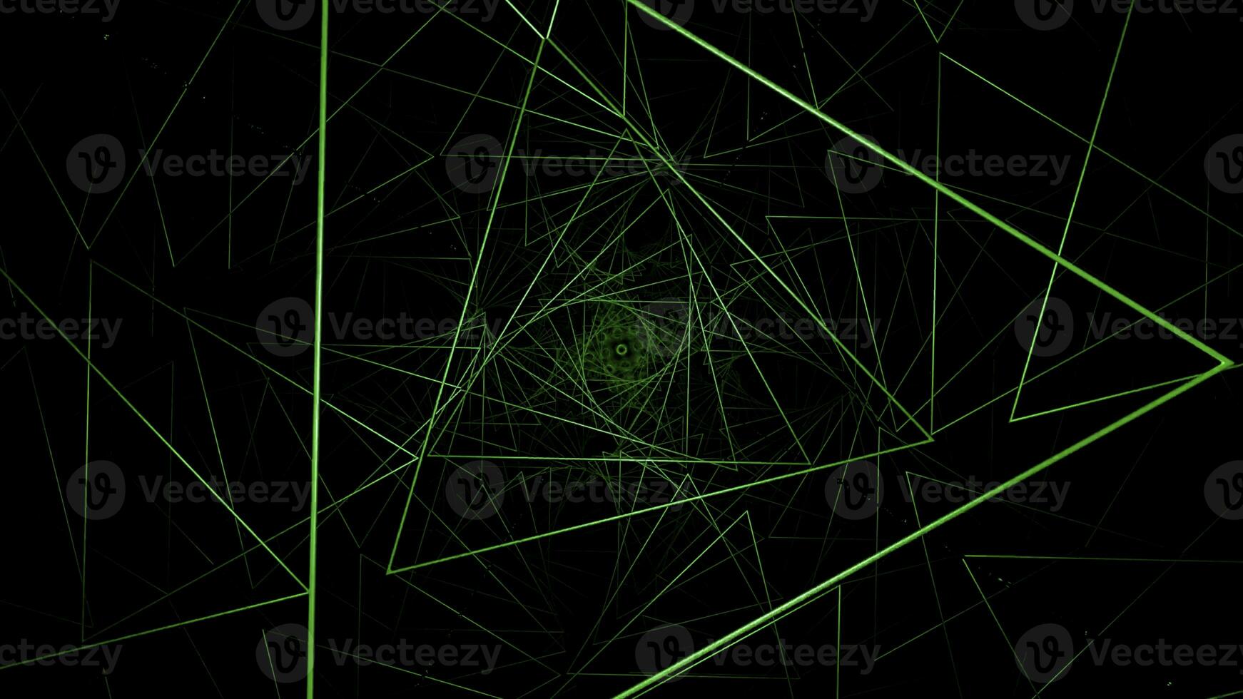 Colorful triangular energy tunnel on a black background, seamless loop. Design. Rotating narrow silhouettes of triangles. photo