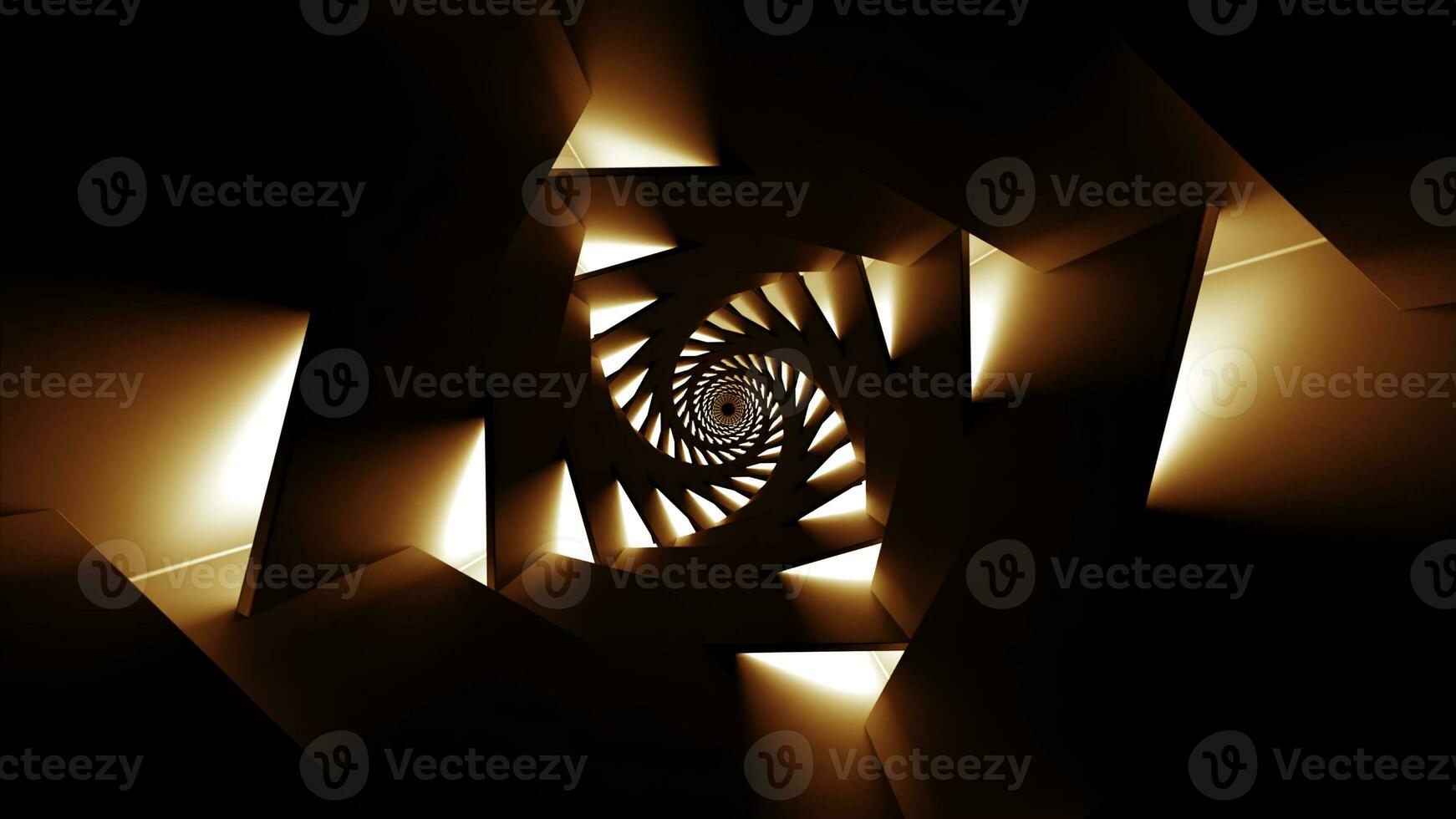 Looping symmetrical abstract motion of triangles on a black background. Design. Colorful spiral creating a tunnel effect, seamless loop. photo