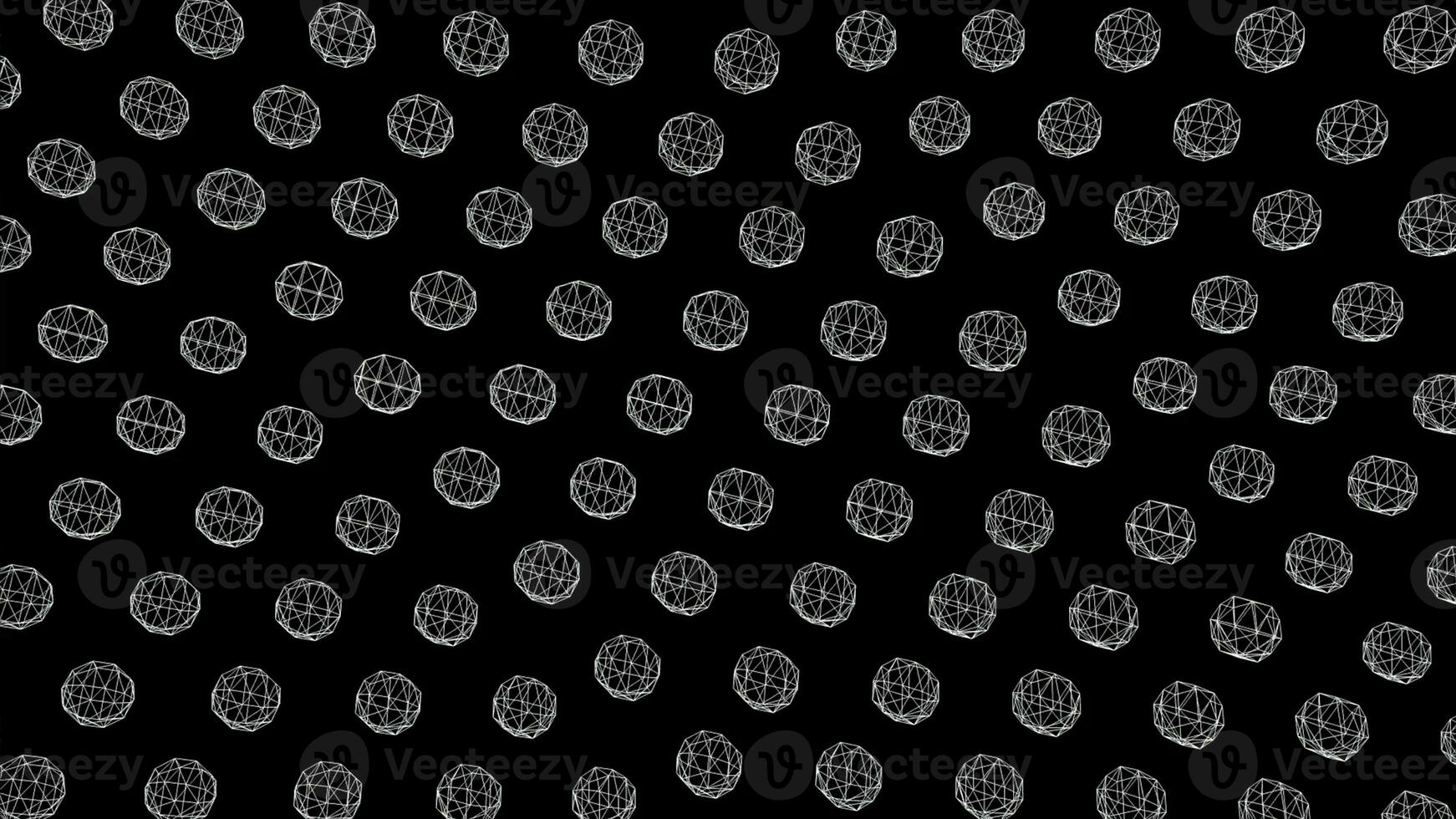 Abstract white triangle shapes on black background. Animation. Rotating three-dimensional transparent dodecahedra. Background of rotating circles of triangles photo