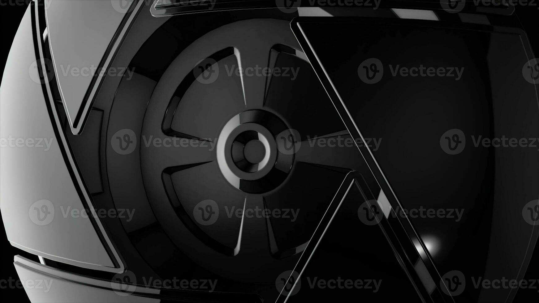 CLose up for monochrome symetrical circle geometrically formed by triangles rotating, seamless loop. Abstract mechanism, triangle shape circle detail spinning, black and white. photo