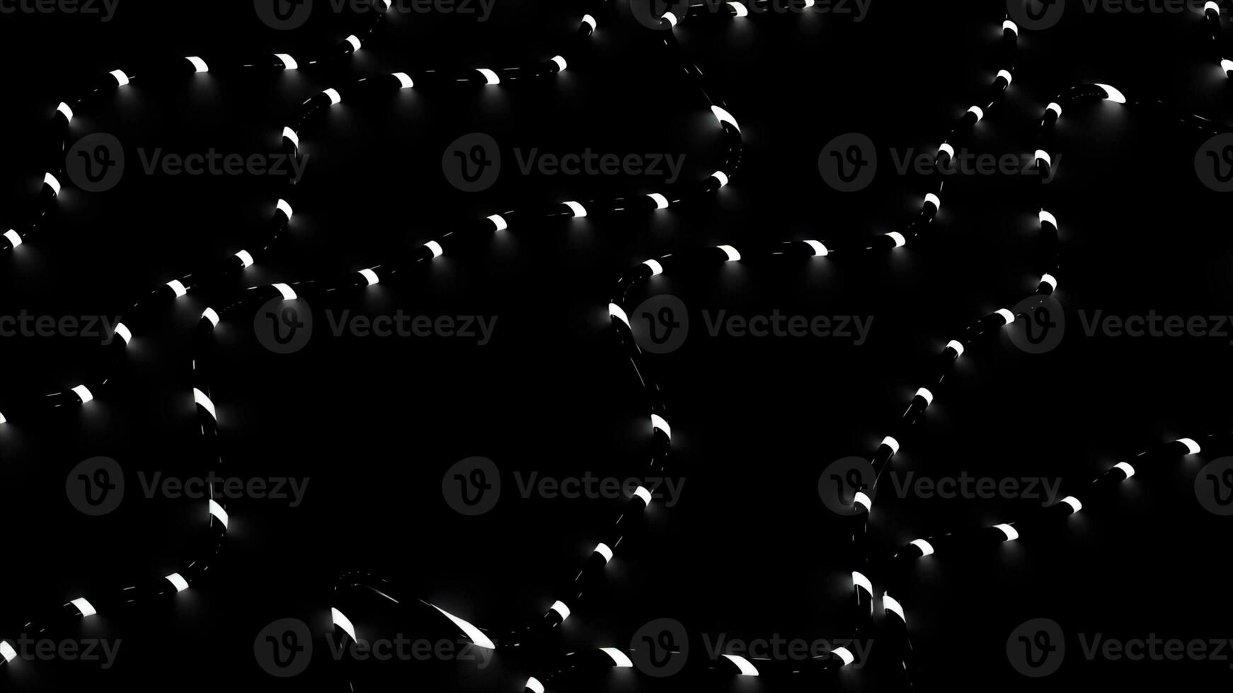 Futuristic technological pattern with neon dots moving along snake like bended trajectory. Design. Particles moving in the dark. photo