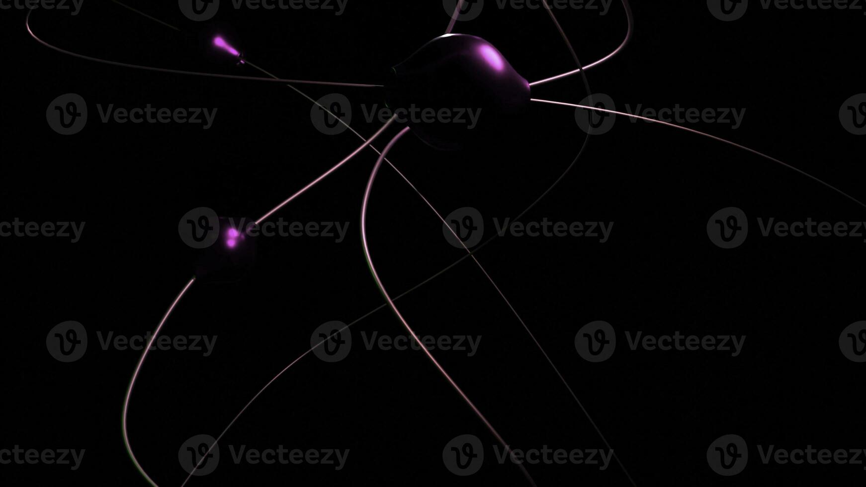 Curved vertical lines with moving balls. Design. Metal spiral lines with moving balls on black background. Balls descend along curved lines photo