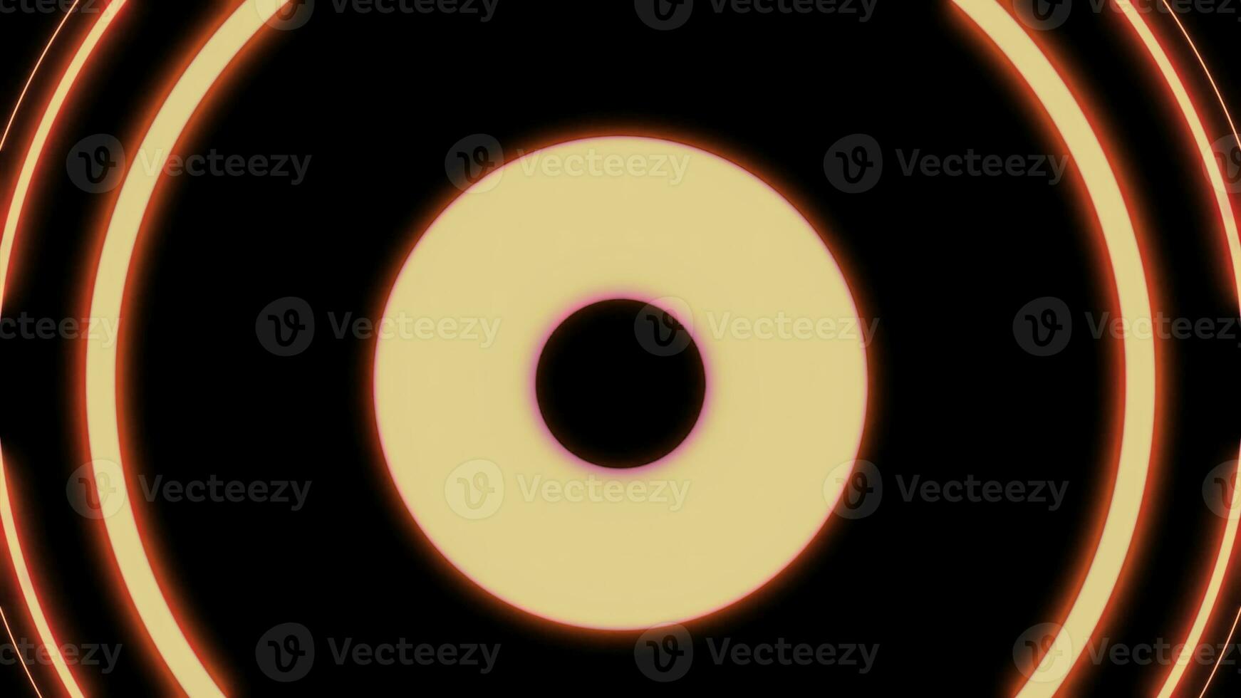 Moving neon circles on a black background. design. Red widening rings like spreading signal. photo