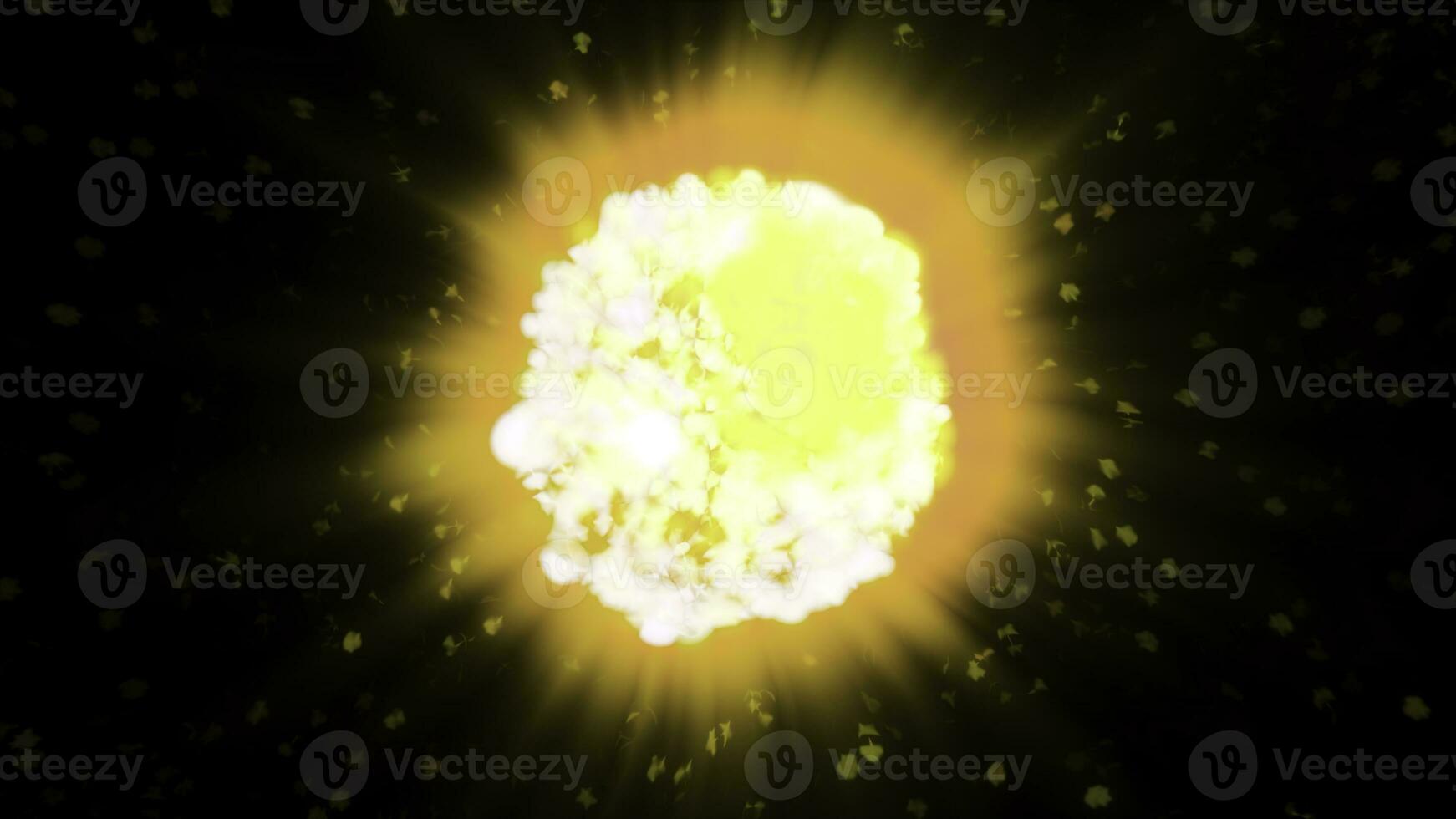 Cosmic explosion with formation of ball. Motion. Bright explosion of cosmic star with formation of planet. Explosion with particle compaction in outer space photo