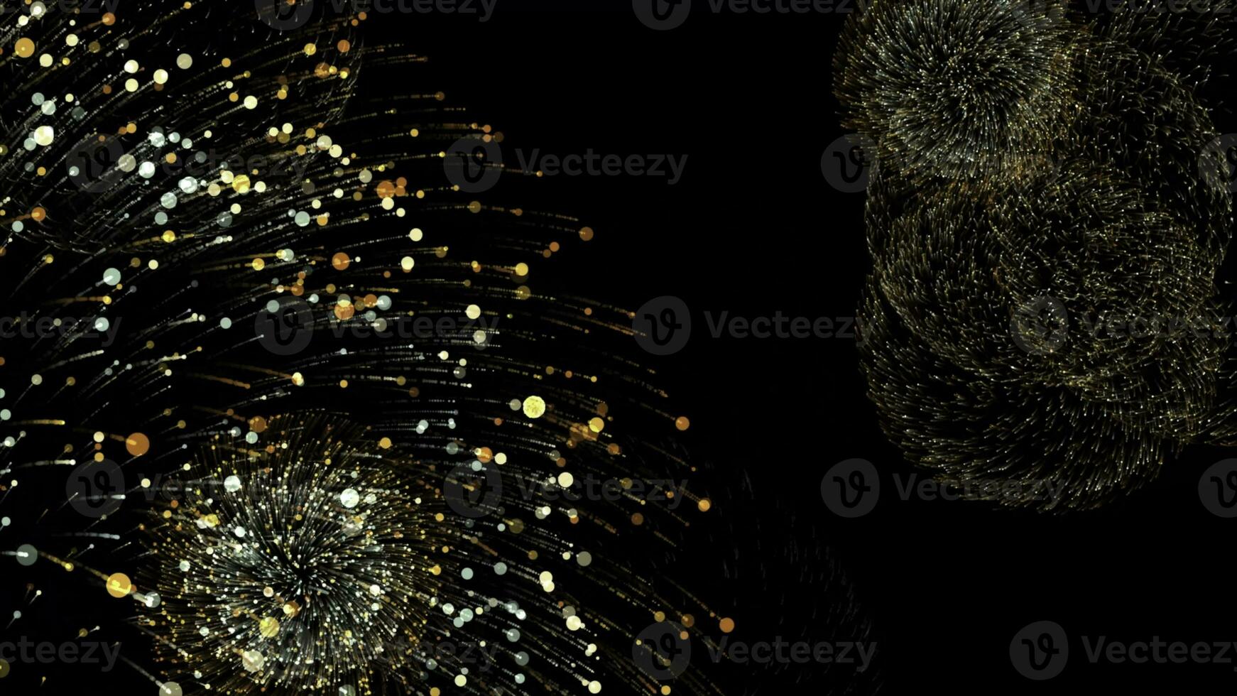 Multicolored bright neon patterns from particles exploding on black background. Animation. Abstract blasts of digital neon fireworks photo
