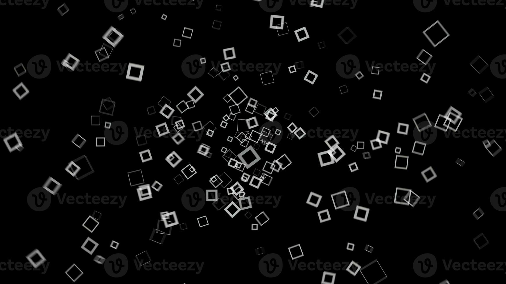 Cyber space with neon squares on black background. Animation. 3D hypnotic effect with futuristic neon squares on black background photo