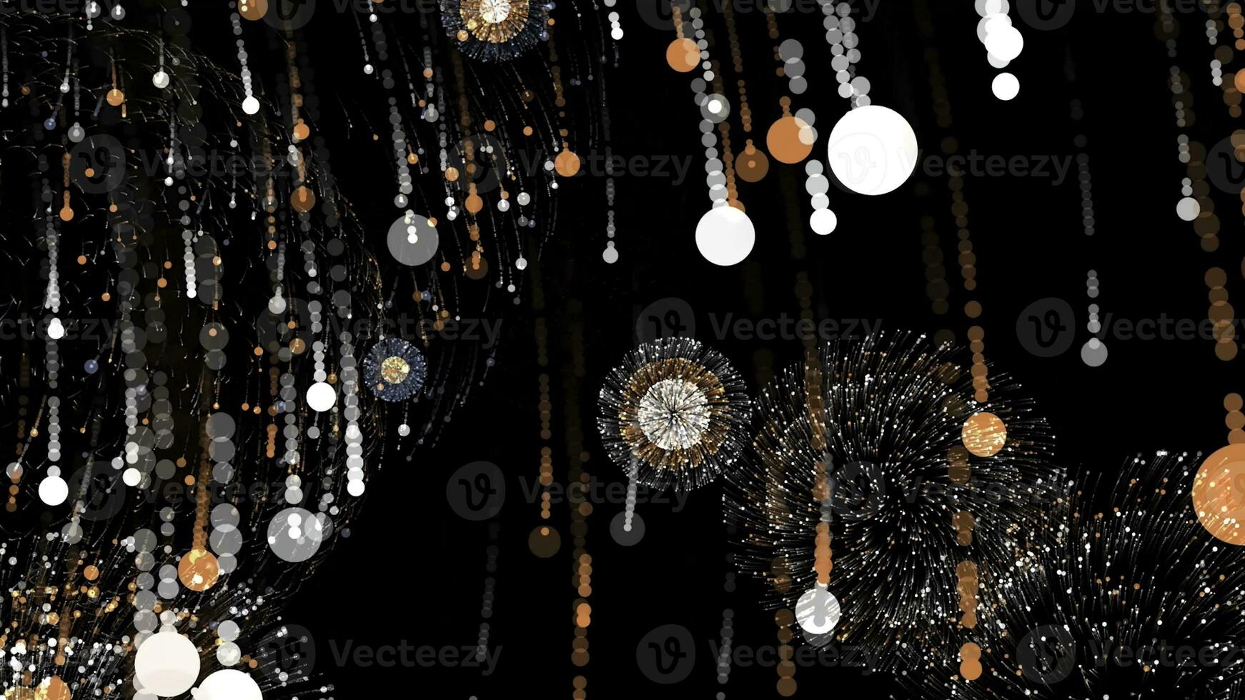 Abstract colorful fireworks exploding on black background, seamless loop. Animation. Beautiful sparkles appearing in the black night sky, celebration concept. photo