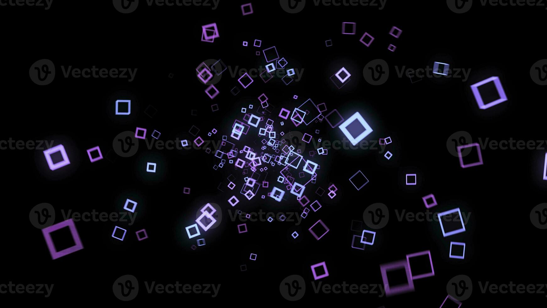 Cyber stream of neon squares on black background. Animation. Colorful neon squares vibrate hypnotically in the stream on black background photo