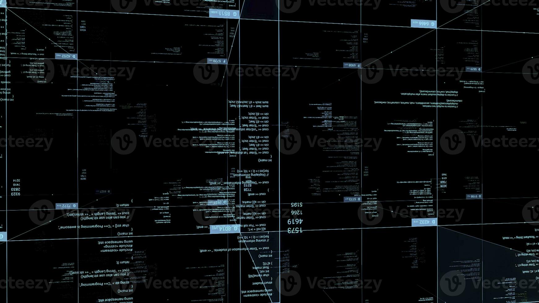 Abstract financial data processing and statistics recording on black background, seamless loop. Animation. Communication technology and business concept. photo