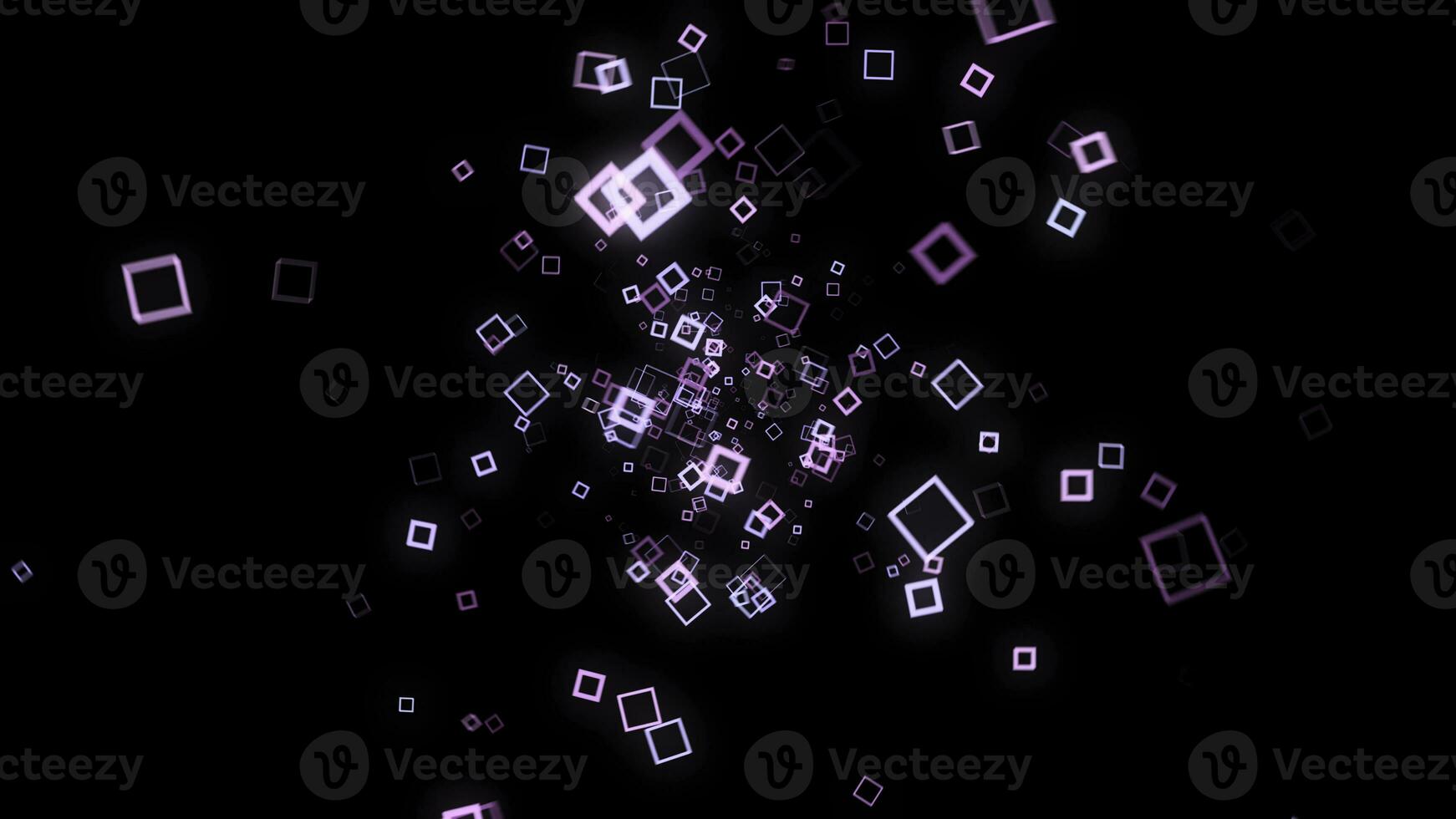 Cyber stream of neon squares on black background. Animation. Colorful neon squares vibrate hypnotically in the stream on black background photo