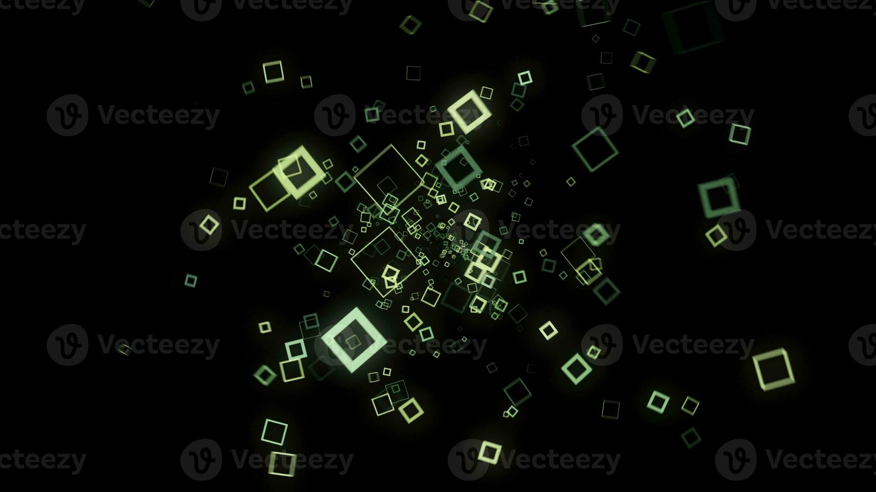 Cyber stream of neon squares on black background. Animation. Colorful neon squares vibrate hypnotically in the stream on black background photo