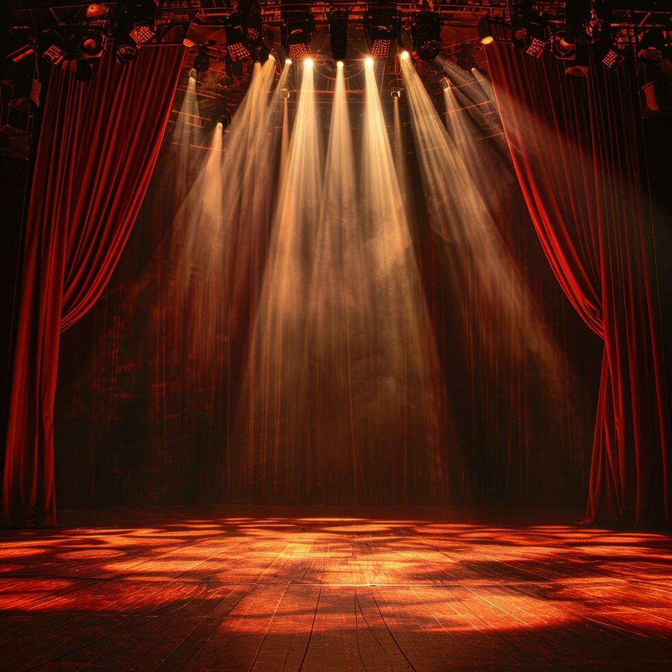 AI generated an empty stage with a red curtain and spotlight, traditional photo