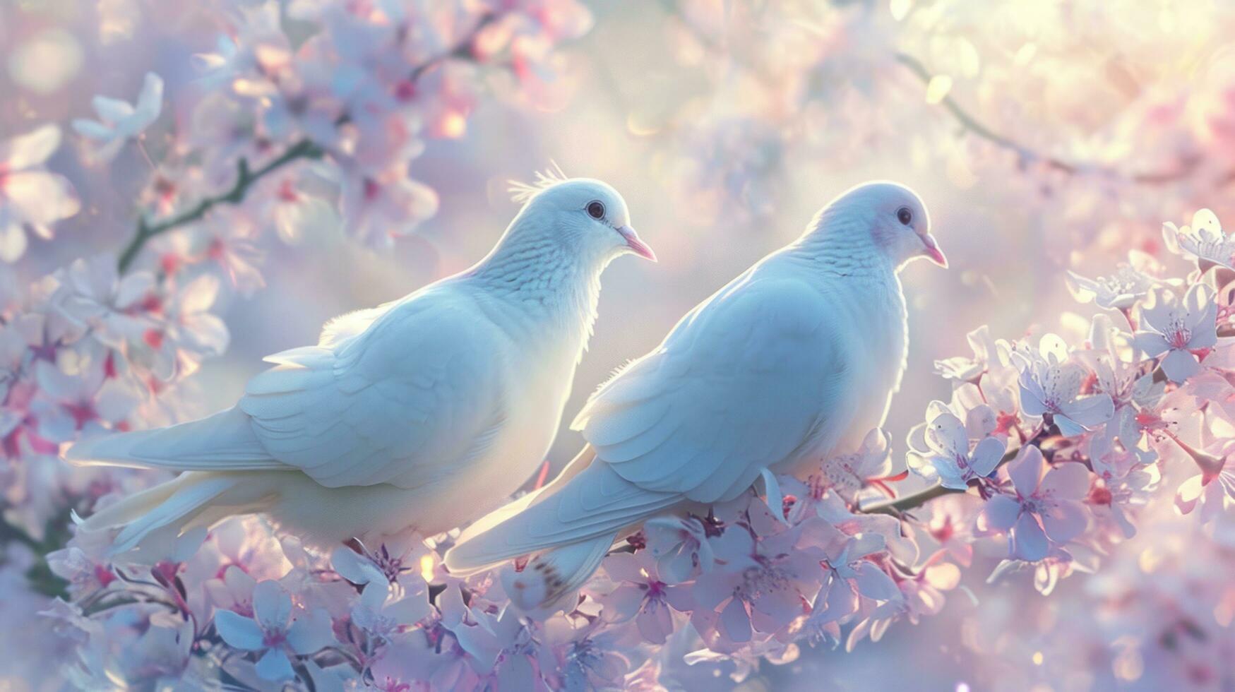 AI generated Celestial elements, doves, and ethereal hues for an Easter card serenity photo