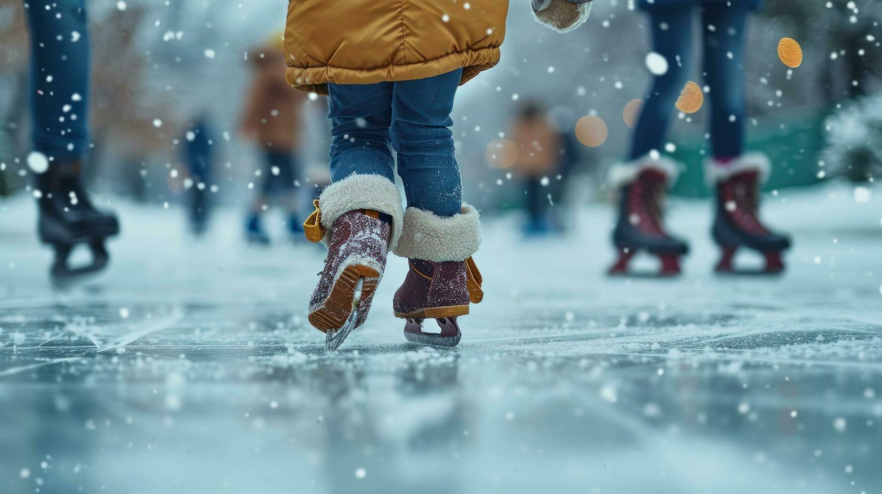 ai generado familia hielo Patinaje, capturar el magia de el temporada en congelado alegría foto